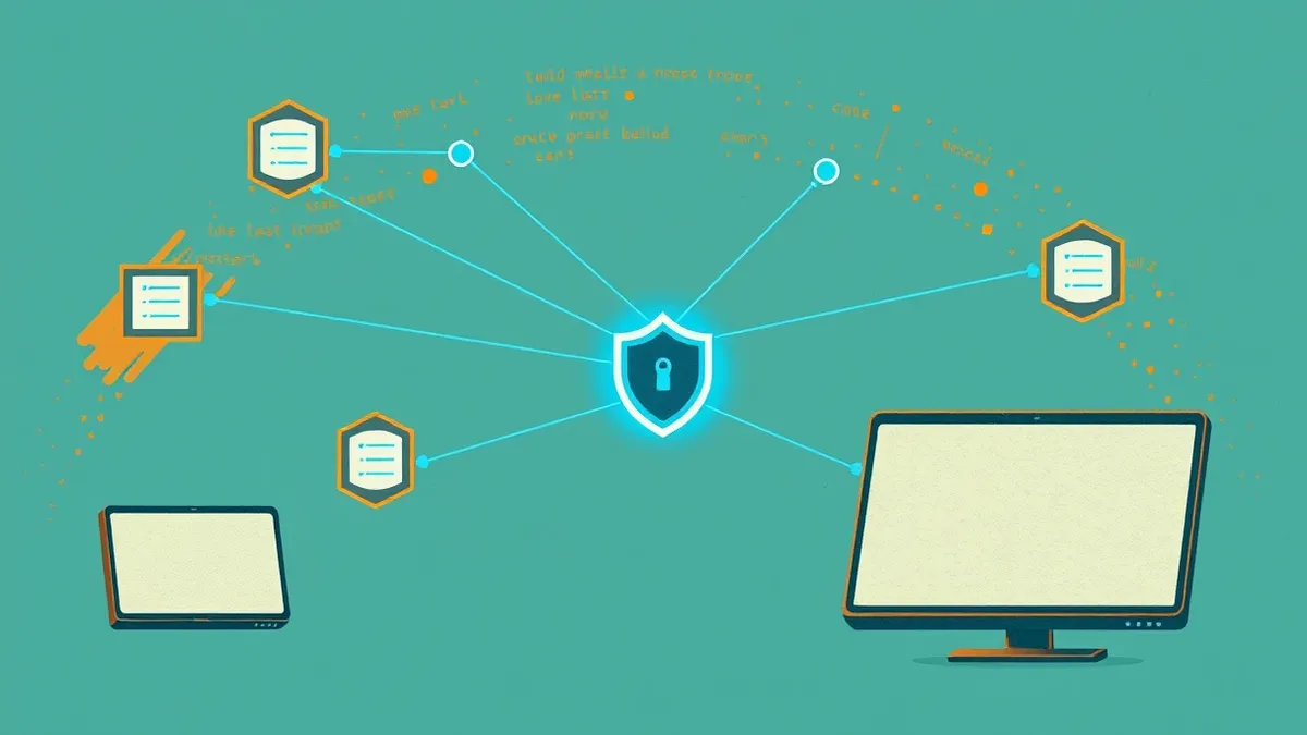 Illustration: A sleek, abstract software architecture diagram floats in mid-air.