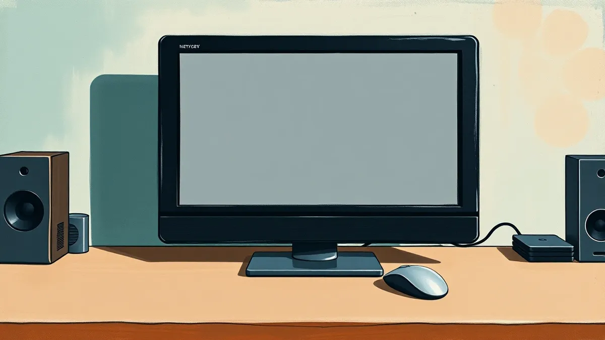 Illustration: A sleek black network security console sits on a clean desk.
