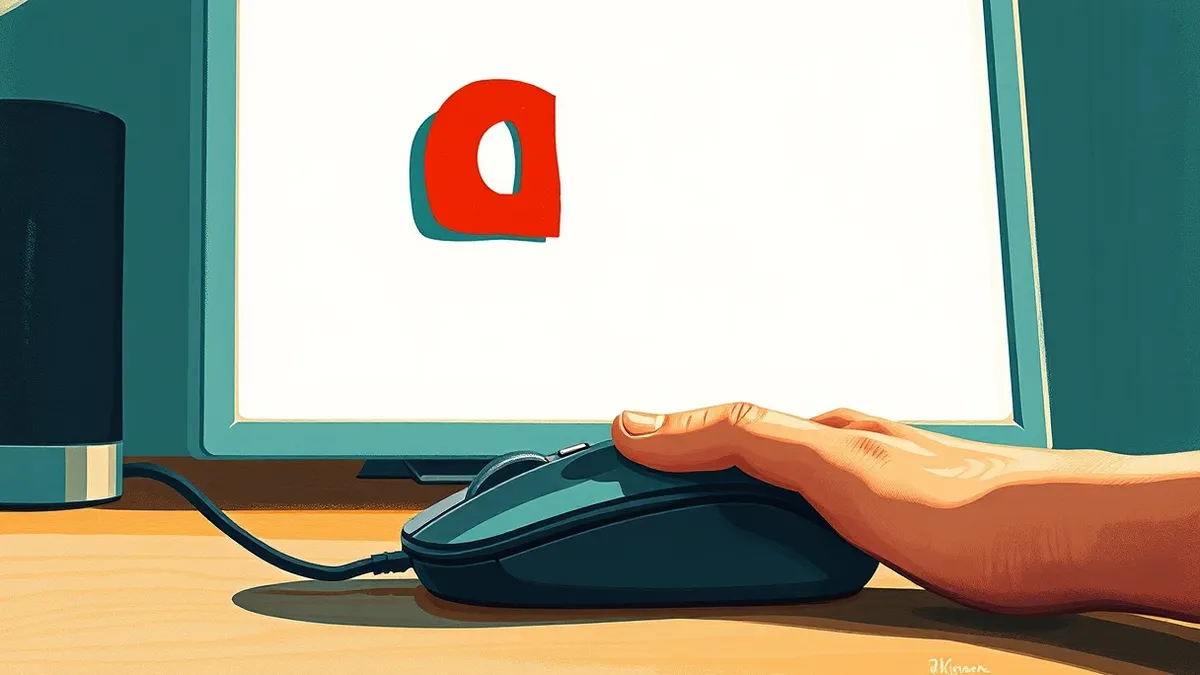 Illustration: A single finger hovers over a glossy mouse button, casting a soft shadow on the desk.