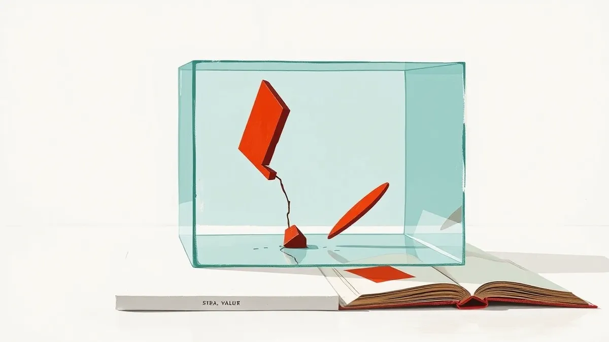Illustration: A transparent glass cube sits on a clean white surface, containing a jagged red geometric shape that strains against the invisible walls.