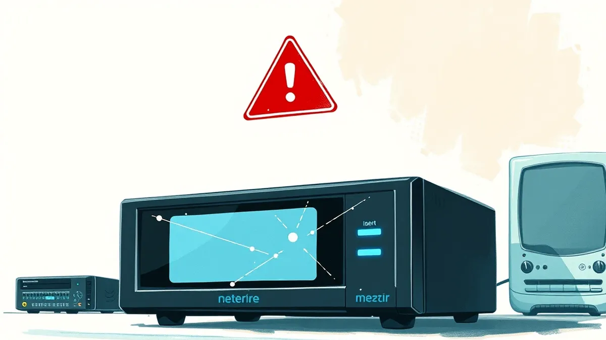 Illustration: A sleek black network security appliance sits on a white desk.